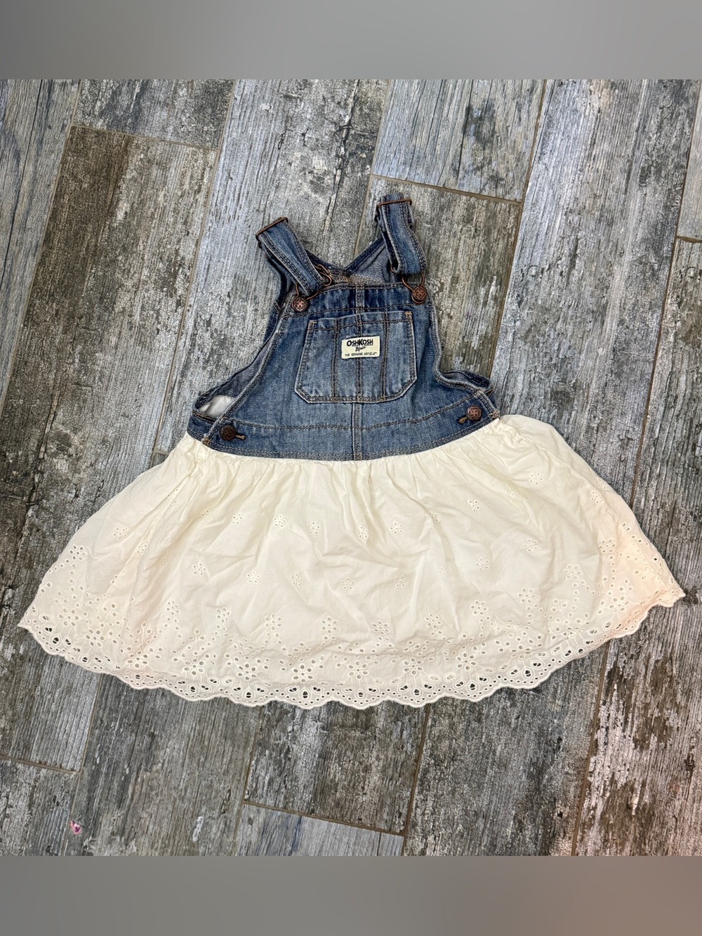 OshKosh B'gosh Denim Overall Dress with white Eyelet Skirt - Kids